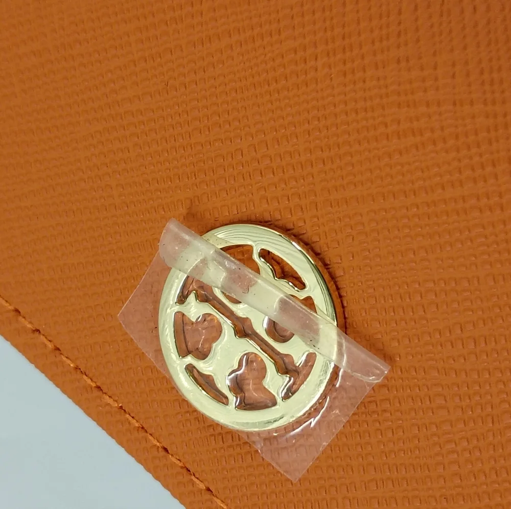 Tory Burch Gold Logo Eyeglass Leather Case- Orange